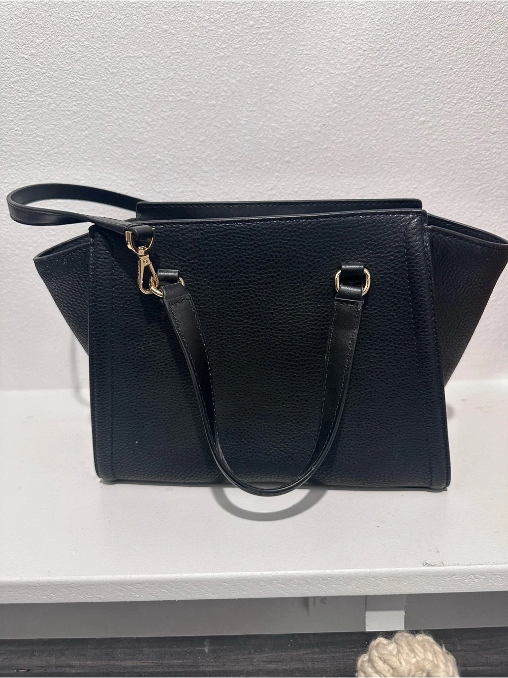 Michael Kors Black Pebbled Satchel with Gold Accent MK Logo - Picture 3 of 4